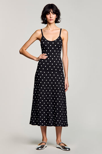 Robe midi à pois noirs